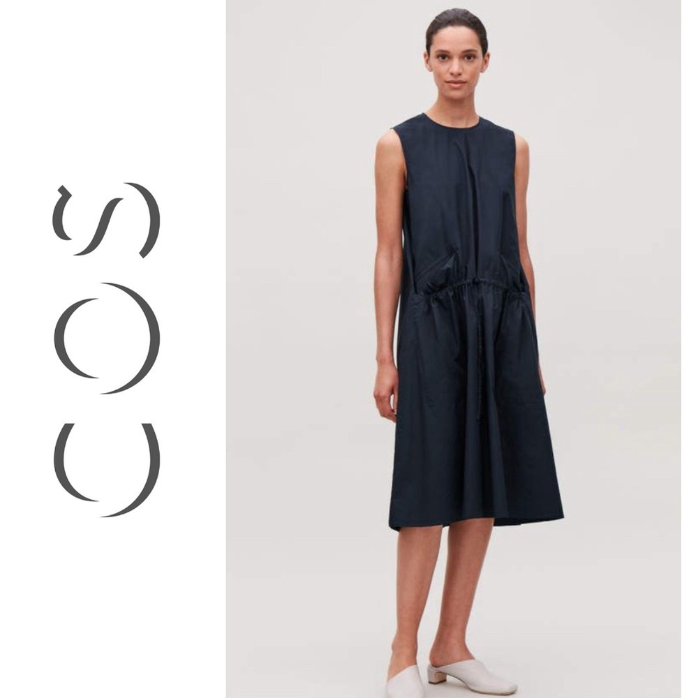 COS Navy Sleeveless Drawstring Waist Midi Dress